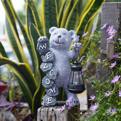 Solar-Powered Welcome Bear Statue with LED Lantern - Outdoor Garden & Patio Decor V888-ELOSUNG16747