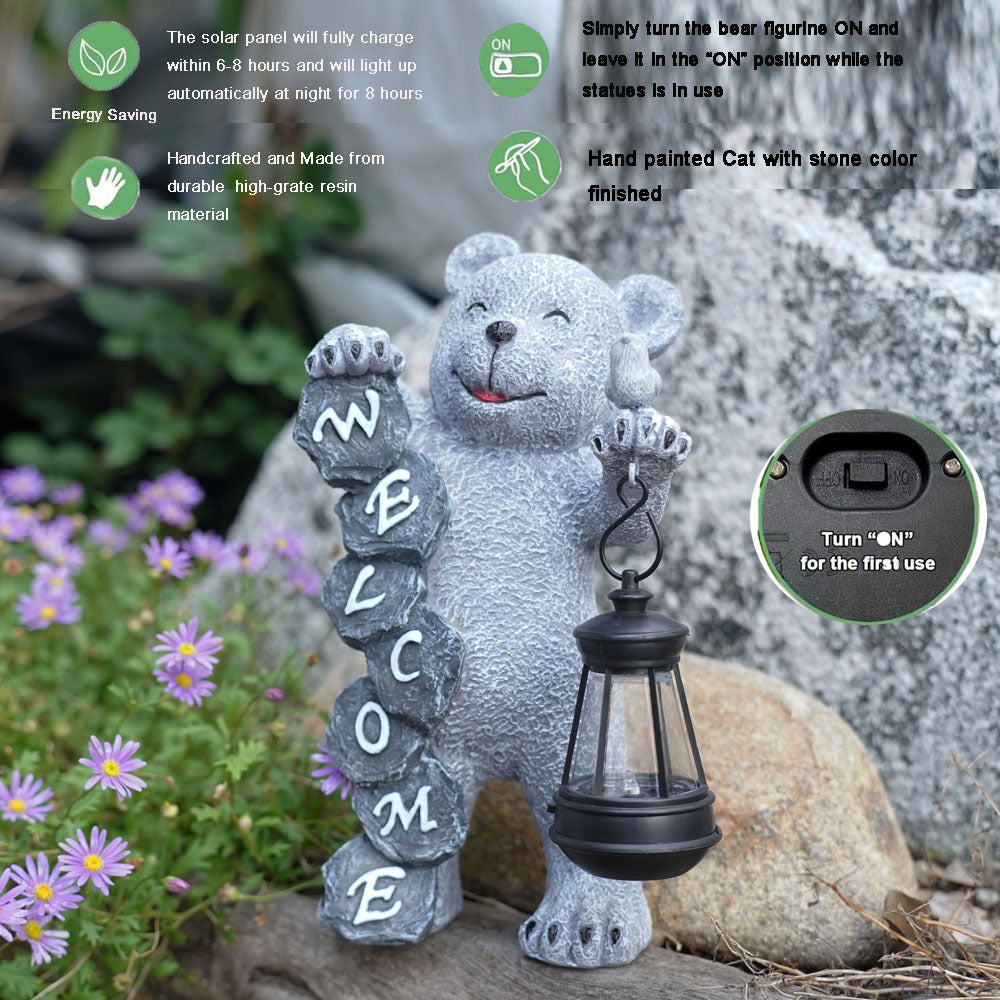 Solar-Powered Welcome Bear Statue with LED Lantern - Outdoor Garden & Patio Decor V888-ELOSUNG16747