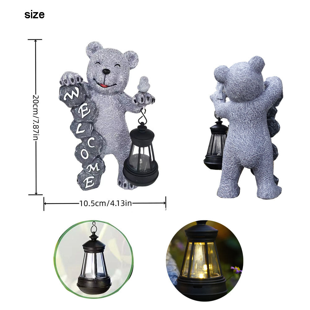 Solar-Powered Welcome Bear Statue with LED Lantern - Outdoor Garden & Patio Decor V888-ELOSUNG16747