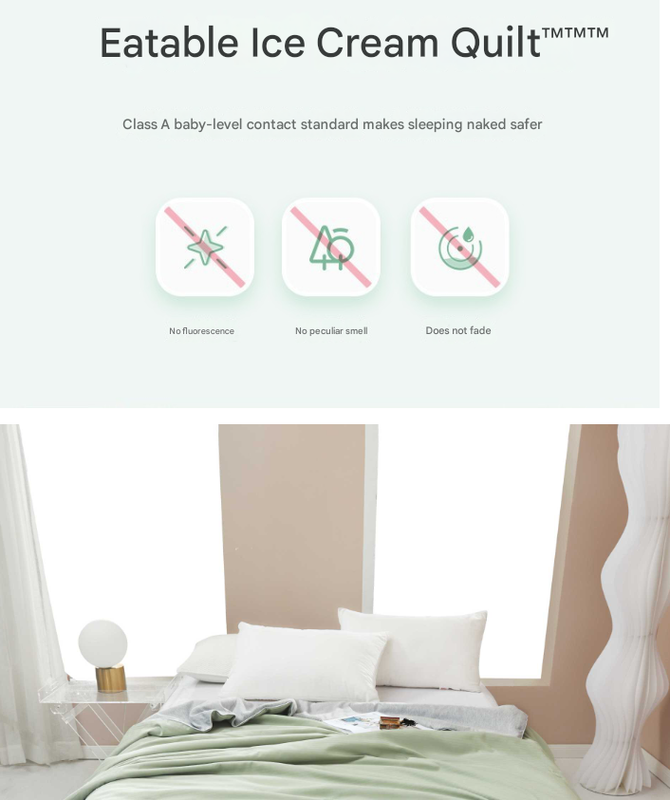 Beige Breathable Cotton Summer Quilt - Lightweight Cooling Blanket for Air-Conditioned Rooms V888-ELOSUNG16819