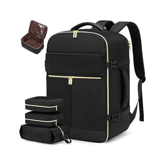 Black 40L Large Capacity Travel Business Backpack with Expandable Compartments, Including 2 Toiletry Bags and V888-ELOSUNG17053