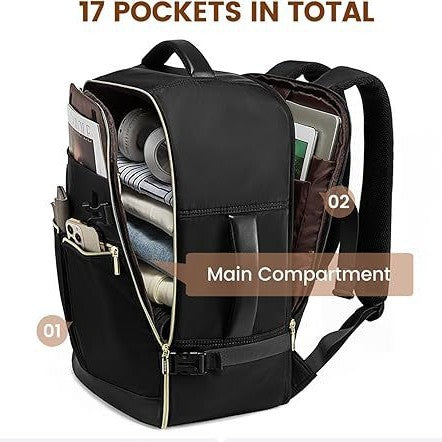 Black 40L Large Capacity Travel Business Backpack with Expandable Compartments, Including 2 Toiletry Bags and V888-ELOSUNG17053