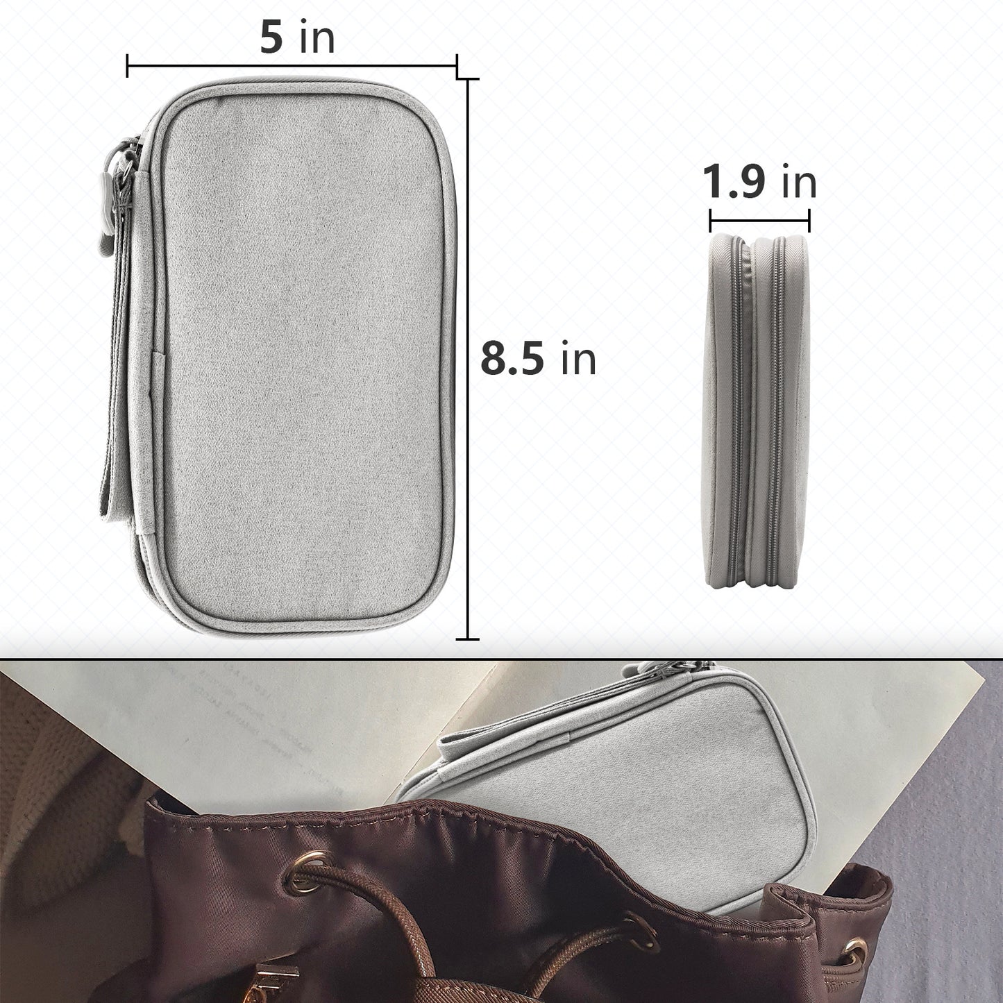 Grey Portable Digital Organizer Bag - Multifunctional Storage for Power Banks, Cables, and V888-ELOSUNG17062