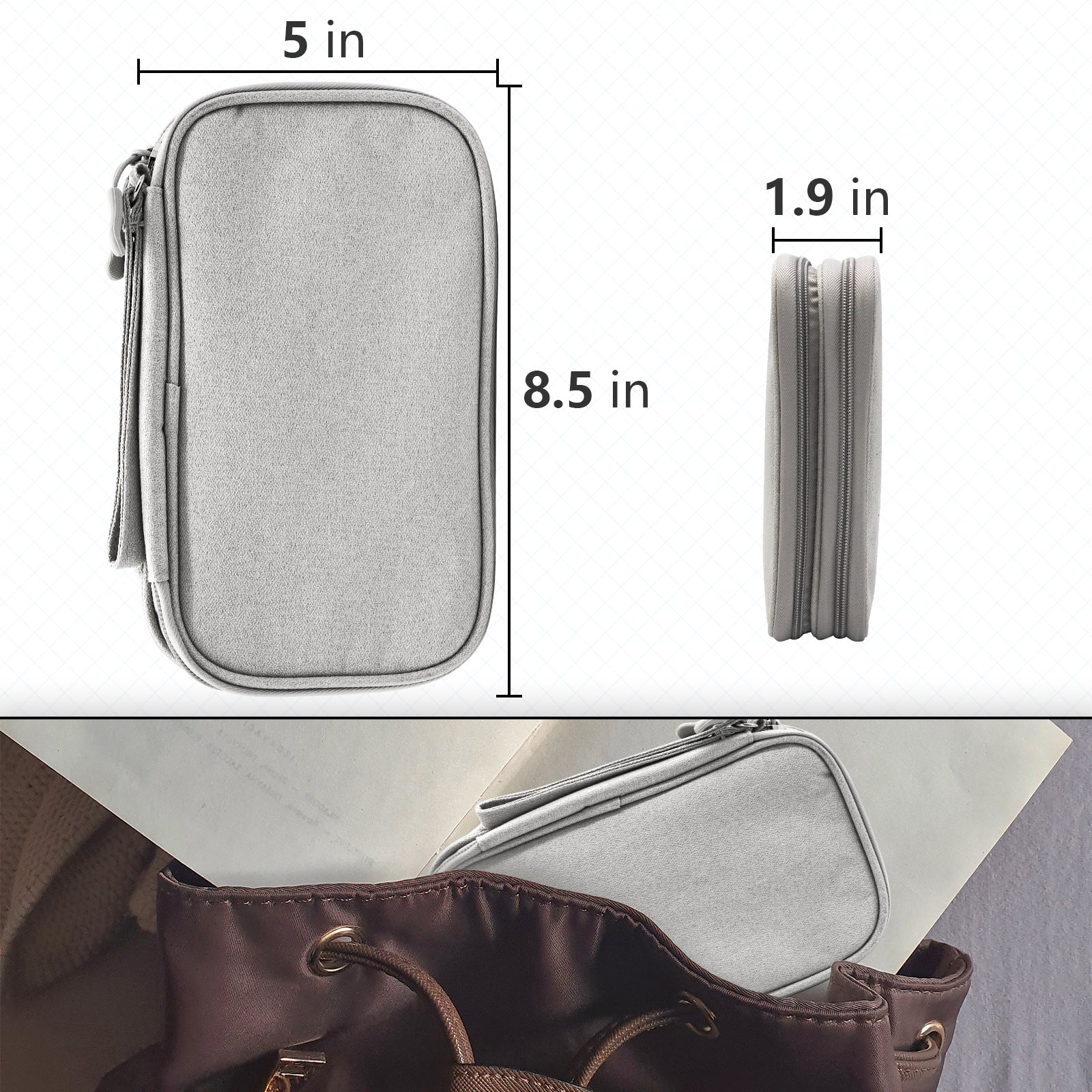 Grey Portable Digital Organizer Bag - Multifunctional Storage for Power Banks, Cables, and V888-ELOSUNG17062