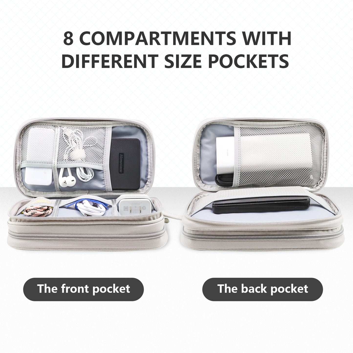 Grey Portable Digital Organizer Bag - Multifunctional Storage for Power Banks, Cables, and V888-ELOSUNG17062