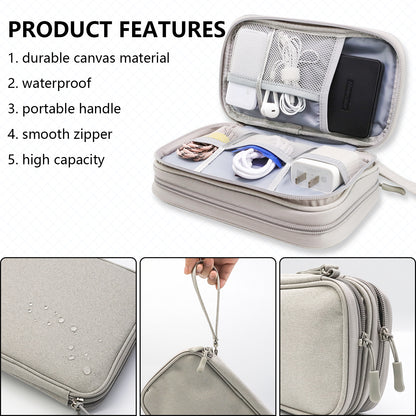 Grey Portable Digital Organizer Bag - Multifunctional Storage for Power Banks, Cables, and V888-ELOSUNG17062