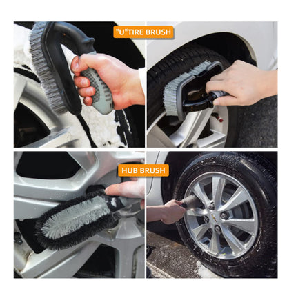 Type B 9-Piece Car Wash Tool Kit - Tire & Wheel Brushes, Wash Mitt, Microfiber Towels, and Wax Sponge Set V888-ELOSUNG17072