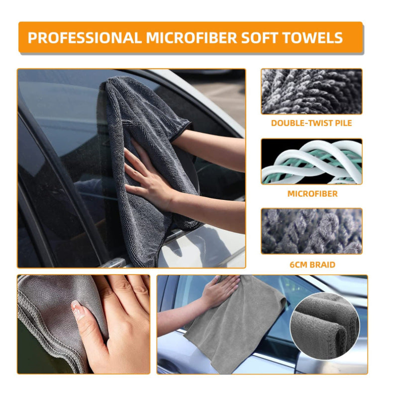 Type B 9-Piece Car Wash Tool Kit - Tire & Wheel Brushes, Wash Mitt, Microfiber Towels, and Wax Sponge Set V888-ELOSUNG17072