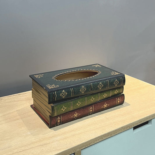 1 Piece Dark Blue Vintage Wooden Tissue Box - Creative Book-Shaped Tissue Holder for Home and Restaurant V888-ELOSUNG17093