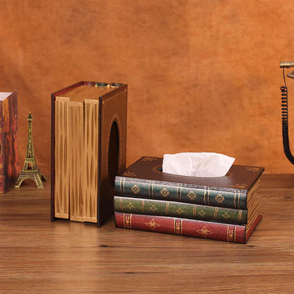 1 Piece Dark Blue Vintage Wooden Tissue Box - Creative Book-Shaped Tissue Holder for Home and Restaurant V888-ELOSUNG17093