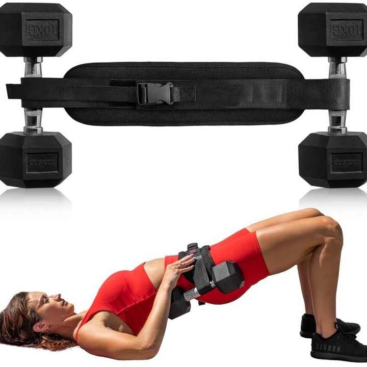 Black Portable Hip Thrust and Glute Training Belt - Adjustable Weightlifting Support Strap(Dumbbells not V888-ELOSUNG17121