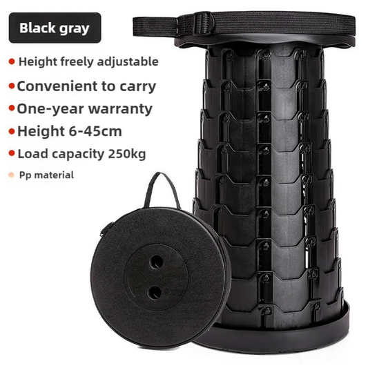 Black Portable Outdoor Telescopic Folding Stool with 100 Weight-Bearing Buckles, Lightweight and Compact V888-ELOSUNG17172