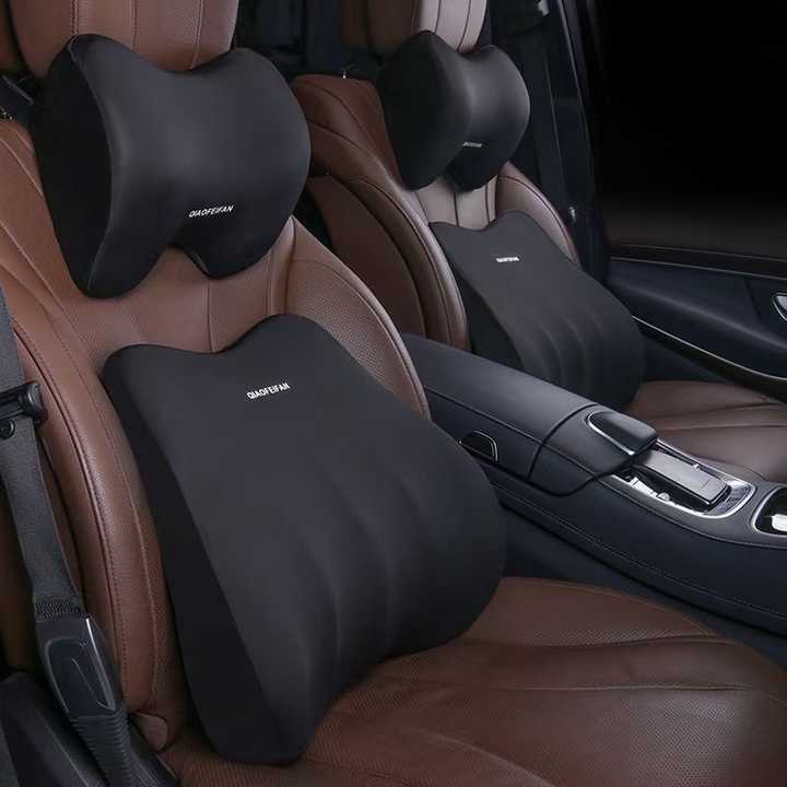 Black Memory Foam Car Seat Neck and Lumbar Support Set - Ergonomic Cushion for Office, Home, and Driving V888-ELOSUNG17197