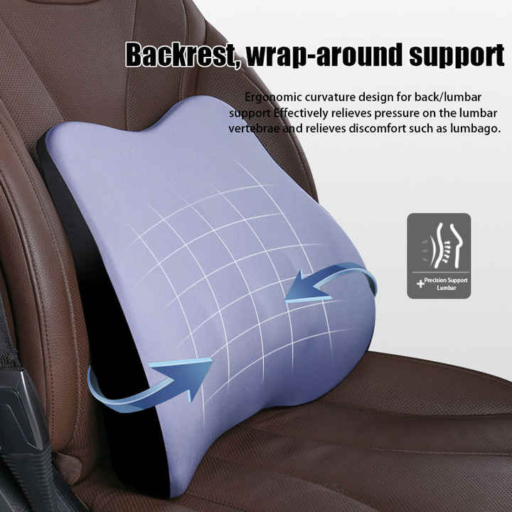 Black Memory Foam Car Seat Neck and Lumbar Support Set - Ergonomic Cushion for Office, Home, and Driving V888-ELOSUNG17197