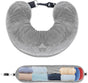 Grey Suede Portable Refillable Travel Neck Pillow with Storage Bag -Lightweight and Compact for Airplane, V888-ELOSUNG17216