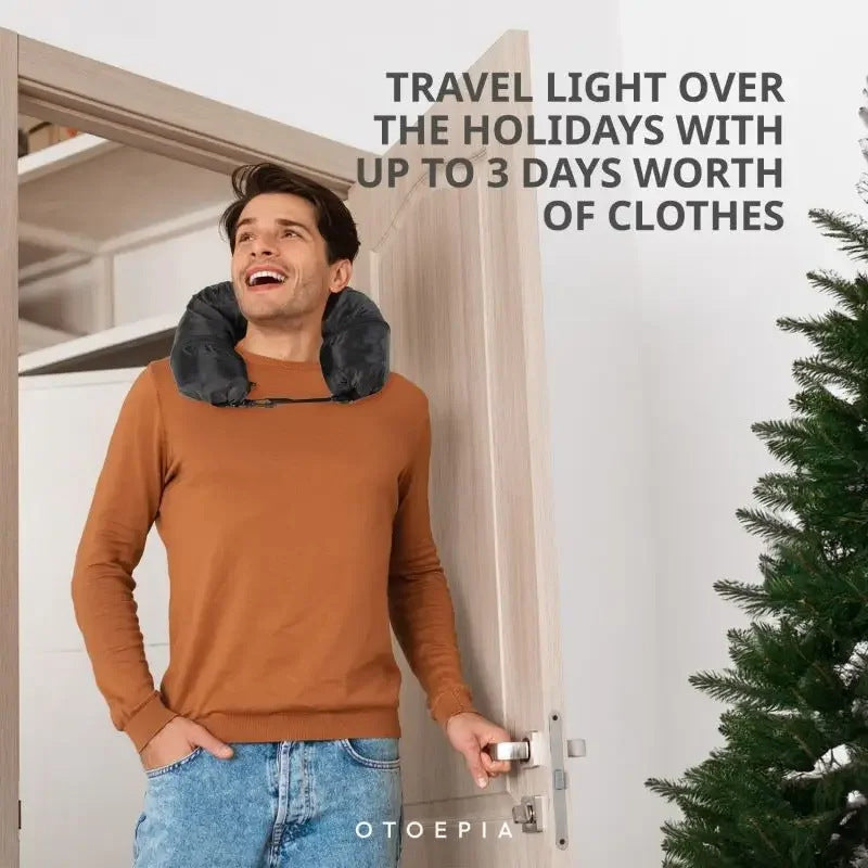 Grey Suede Portable Refillable Travel Neck Pillow with Storage Bag -Lightweight and Compact for Airplane, V888-ELOSUNG17216