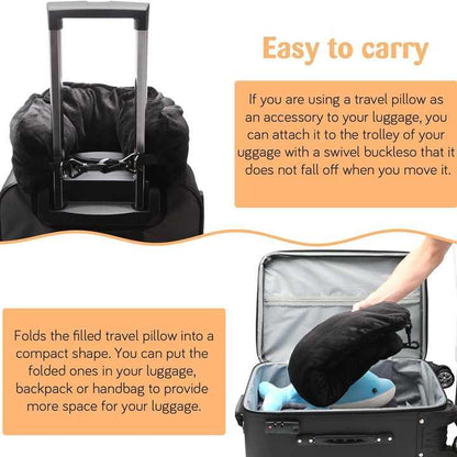 Grey Suede Portable Refillable Travel Neck Pillow with Storage Bag -Lightweight and Compact for Airplane, V888-ELOSUNG17216