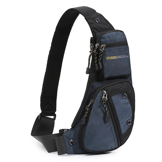 Black And Blue Men's Vintage Chest Bag -Multi-functional Waterproof Crossbody Sling Bag for Outdoor Sports V888-ELOSUNG17225