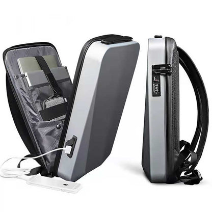Silver Premium Hard Shell Business Backpack with TSA Lock and USB Charging Port, Waterproof Laptop Bag for Men V888-ELOSUNG17226