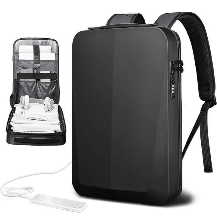 Silver Premium Hard Shell Business Backpack with TSA Lock and USB Charging Port, Waterproof Laptop Bag for Men V888-ELOSUNG17226