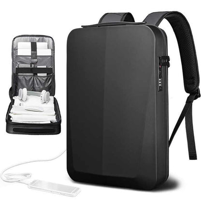 Silver Premium Hard Shell Business Backpack with TSA Lock and USB Charging Port, Waterproof Laptop Bag for Men V888-ELOSUNG17226