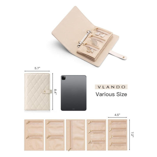 1 Piece Beige Luxury Leather Loose-Leaf Jewelry Organizer - Portable Large-Capacity Storage Book for Earrings V888-ELOSUNG17274