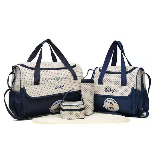 Dark Blue 5-Piece Mommy Bag Set - Large Capacity Diaper Bags for Baby Travel, Tote and Shoulder Bags with V888-ELOSUNG17291