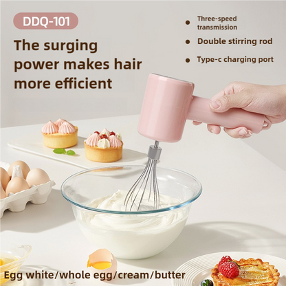 Pink Portable Electric Egg Beater with 3-Speed Adjustment, Dual Whisks, and Type-C Charging V888-ELOSUNG17304