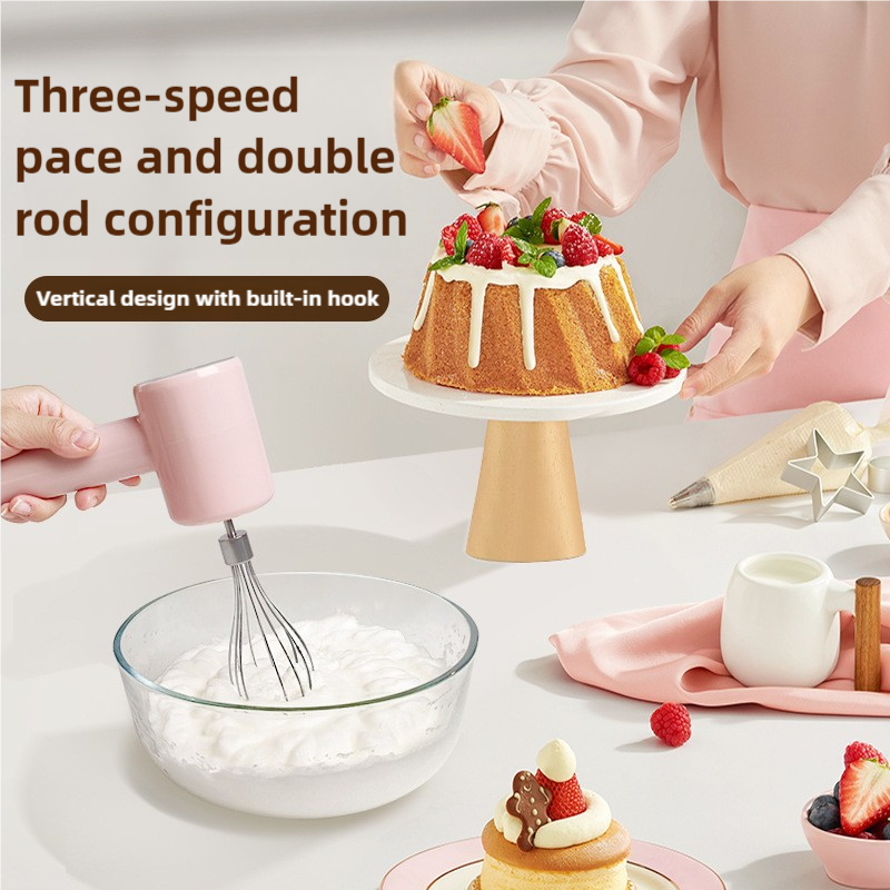 Pink Portable Electric Egg Beater with 3-Speed Adjustment, Dual Whisks, and Type-C Charging V888-ELOSUNG17304