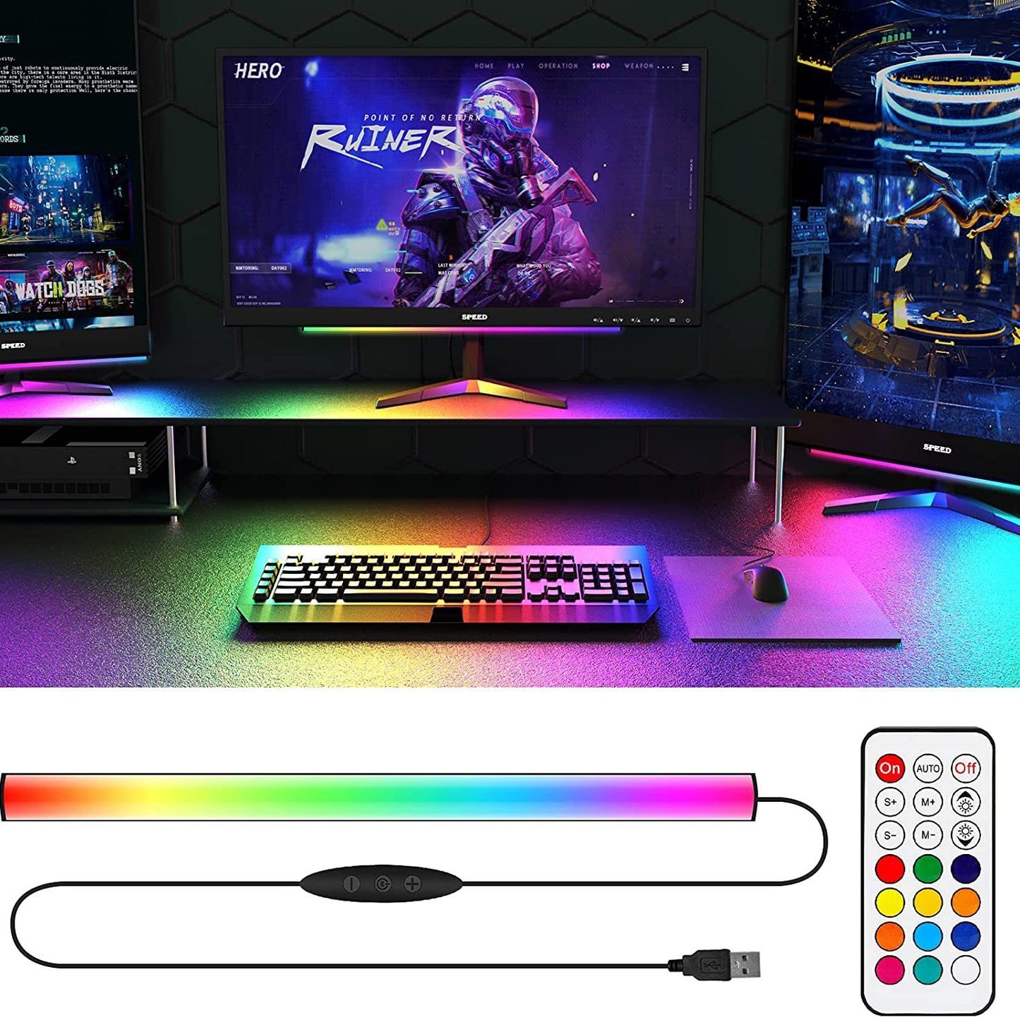2 Pcs RGB LED Gaming Light Bar - Dual Color Temperature & Adjustable RGB Effects, USB-Powered Backlight for V888-ELOSUNG17332