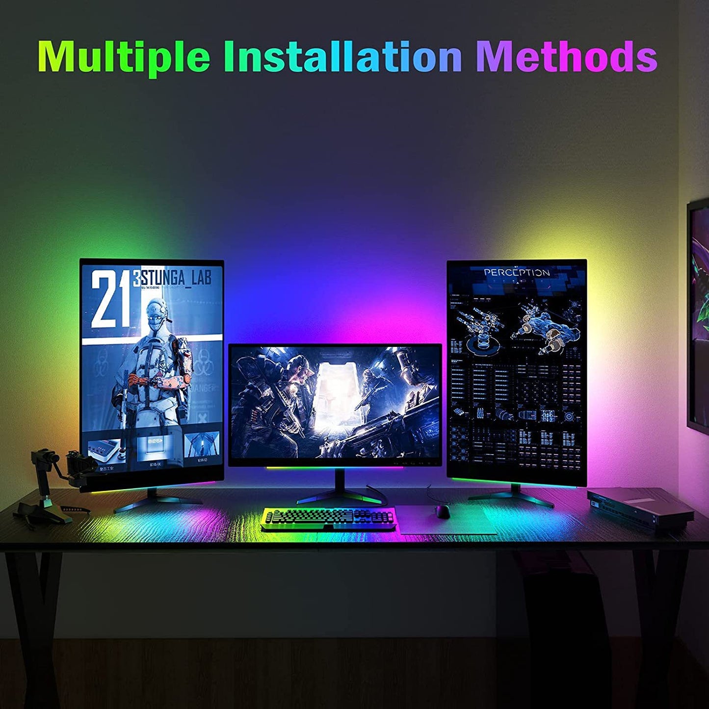 2 Pcs RGB LED Gaming Light Bar - Dual Color Temperature & Adjustable RGB Effects, USB-Powered Backlight for V888-ELOSUNG17332