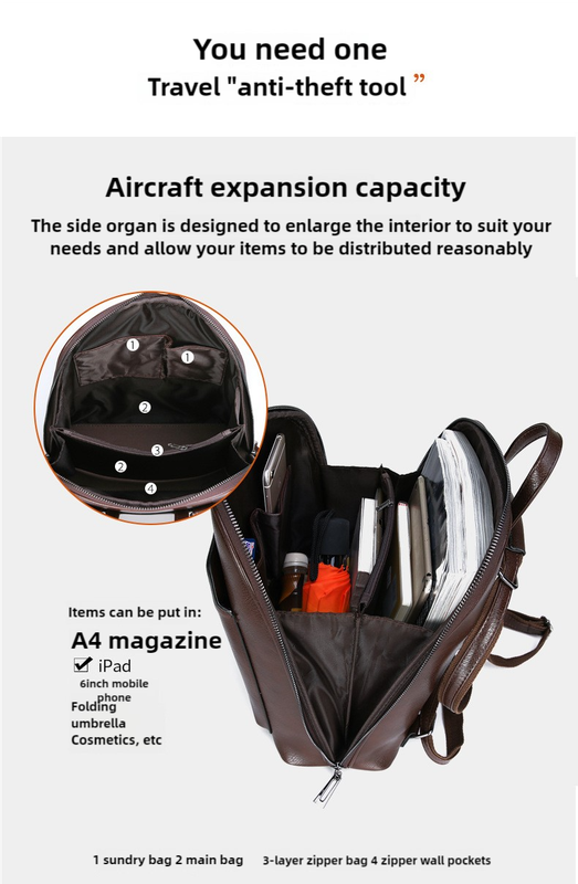 Black Stylish Women's PU Leather Backpack - Spacious, Anti-Theft, Multi-Pocket Travel Bag for School or Work V888-ELOSUNG17359