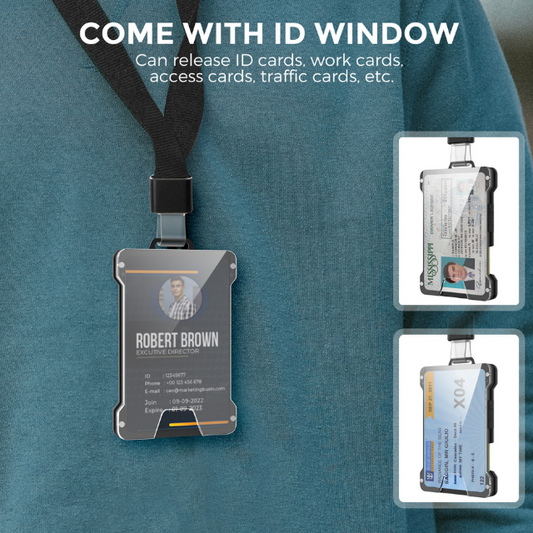 1 Pcs Black Premium RFID Blocking Aluminum Alloy ID Badge Holder with Transparent Card Slot & Money Clip V888-ELOSUNG17362