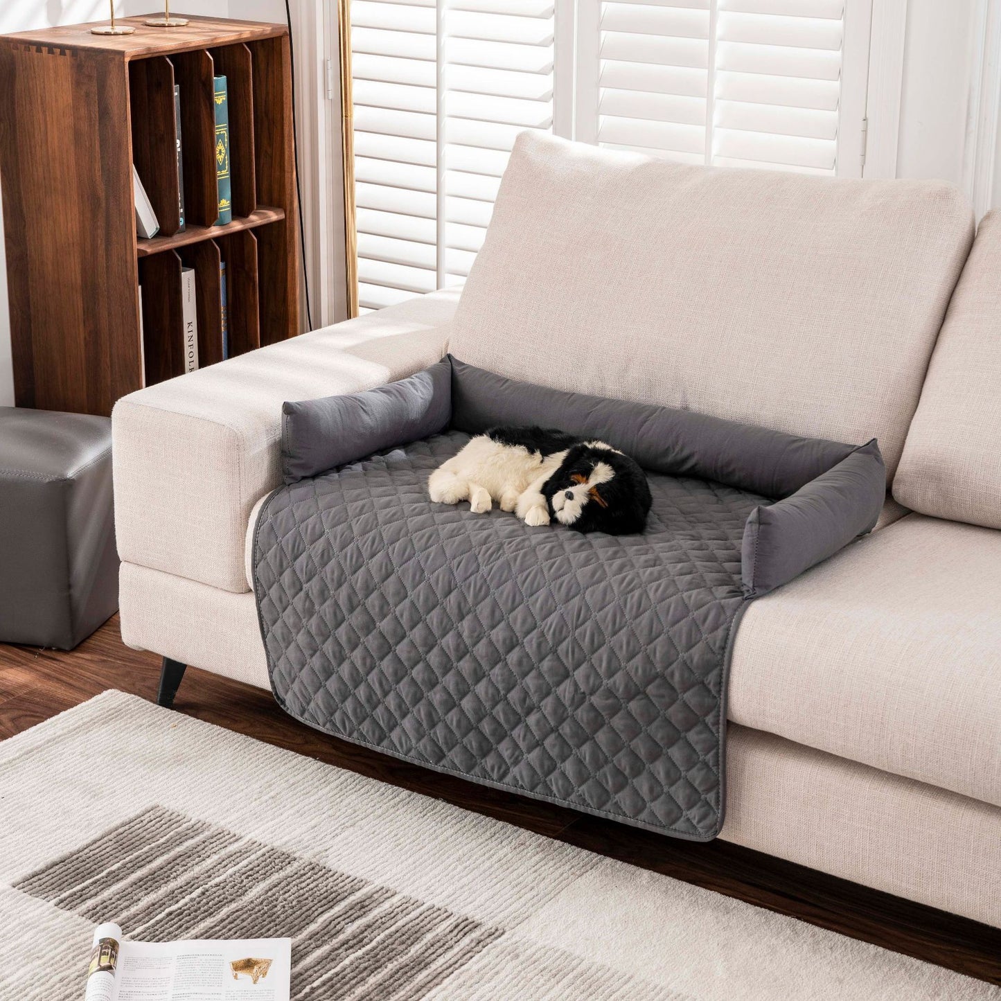 75*75CM Grey Waterproof & Scratch-Resistant Pet Sofa Protector Mat with Pillow | Cat & Dog Bed, Washable, V888-ELOSUNG17392