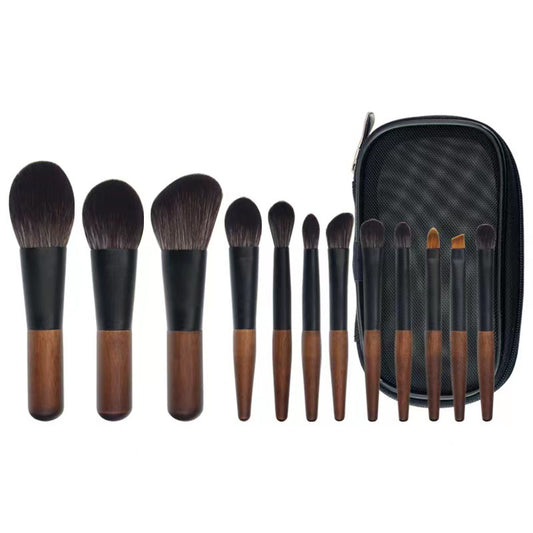 Style A 12-Piece Mini Portable Makeup Brush Set - Fiber Bristle Beauty Tool Set(With storage bag) V888-ELOSUNG17430