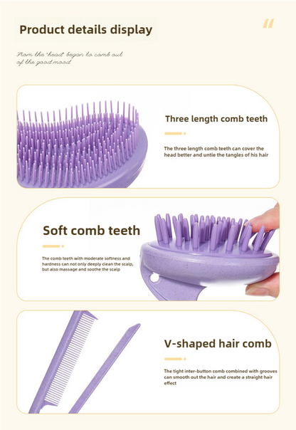 2 Pcs Pink Eco-Friendly Wheat Straw Hair Care Set - Massage Brush, Detangling Comb, and V-shaped Comb for All V888-ELOSUNG17439