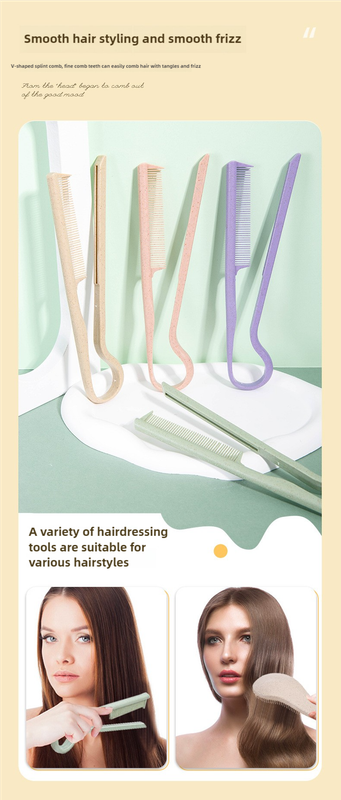 2 Pcs Pink Eco-Friendly Wheat Straw Hair Care Set - Massage Brush, Detangling Comb, and V-shaped Comb for All V888-ELOSUNG17439