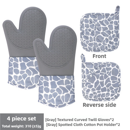Grey 4-Piece Set Heat Resistant Silicone Kitchen Gloves Set - 4-Piece Set with Oven Mitts & Pot Holders for V888-ELOSUNG17552