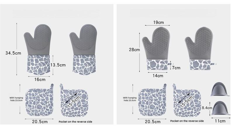 Grey 4-Piece Set Heat Resistant Silicone Kitchen Gloves Set - 4-Piece Set with Oven Mitts & Pot Holders for V888-ELOSUNG17552