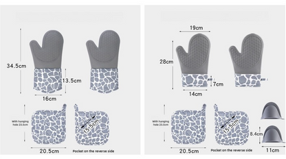 Grey 4-Piece Set Heat Resistant Silicone Kitchen Gloves Set - 4-Piece Set with Oven Mitts & Pot Holders for V888-ELOSUNG17552