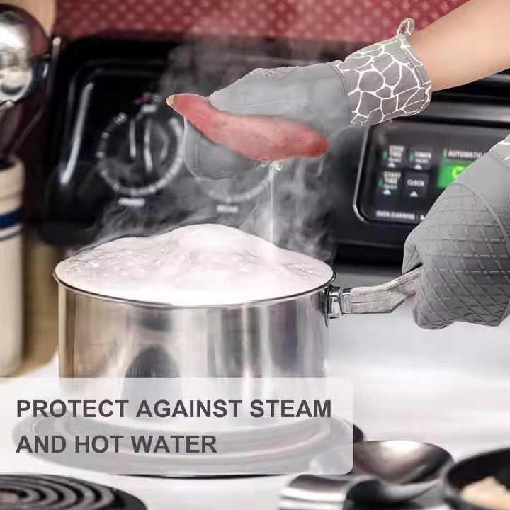 Grey 4-Piece Set Heat Resistant Silicone Kitchen Gloves Set - 4-Piece Set with Oven Mitts & Pot Holders for V888-ELOSUNG17552