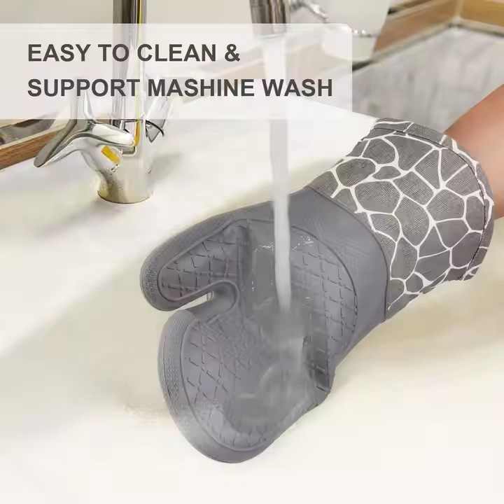 Grey 4-Piece Set Heat Resistant Silicone Kitchen Gloves Set - 4-Piece Set with Oven Mitts & Pot Holders for V888-ELOSUNG17552