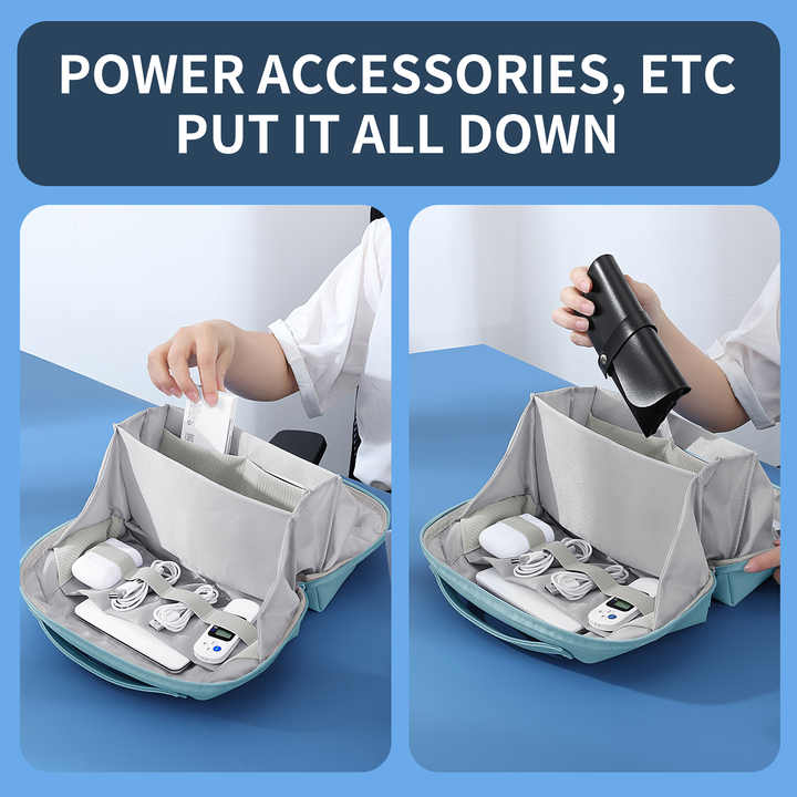 Blue Large Capacity Multi-functional PU Digital Storage Organizer Bag, Waterproof & Portable, for Cables, V888-ELOSUNG17604