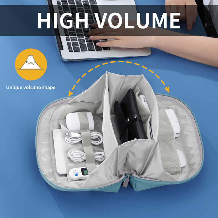 Grey Large Capacity Multi-functional PU Digital Storage Organizer Bag, Waterproof & Portable, for Cables, V888-ELOSUNG17606