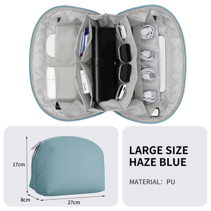 Grey Large Capacity Multi-functional PU Digital Storage Organizer Bag, Waterproof & Portable, for Cables, V888-ELOSUNG17606