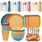 Four-person Set Multicolor Eco-Friendly Wheat Straw Dinnerware Set, Plate, Bowl, Cup & Utensil Set - V888-ELOSUNG17614