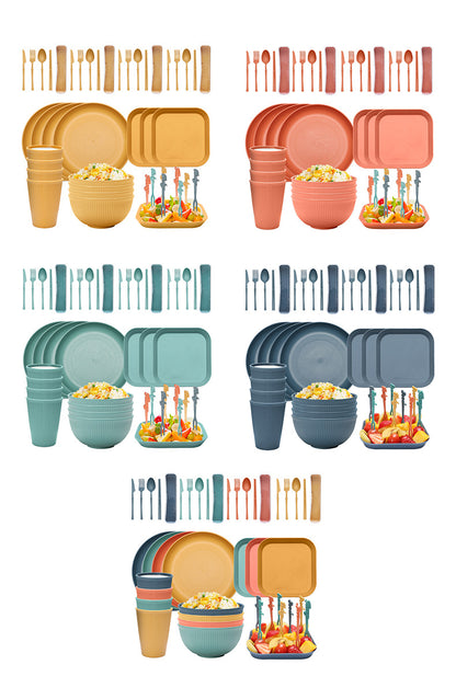 Four-person Set Multicolor Eco-Friendly Wheat Straw Dinnerware Set, Plate, Bowl, Cup & Utensil Set - V888-ELOSUNG17614