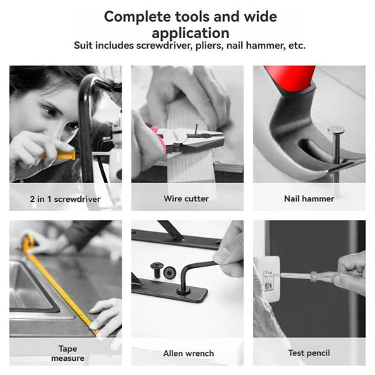 Yellow 24-Piece Household Tool Set, Complete Home Repair Kit with Tape Measure, Pliers, Screwdrivers, Hammer, V888-ELOSUNG17627