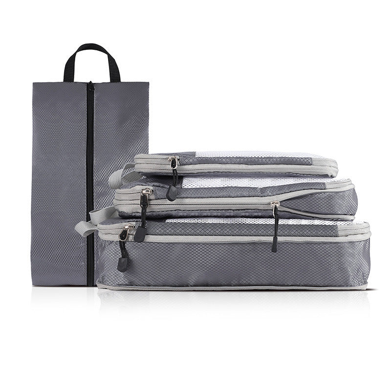 4-piece Set Grey Compression Travel Storage Bags Set, Mesh Travel Organizers for Luggage, Foldable and V888-ELOSUNG17646