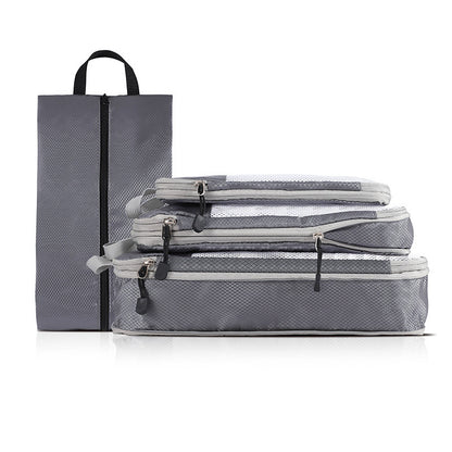4-piece Set Grey Compression Travel Storage Bags Set, Mesh Travel Organizers for Luggage, Foldable and V888-ELOSUNG17646
